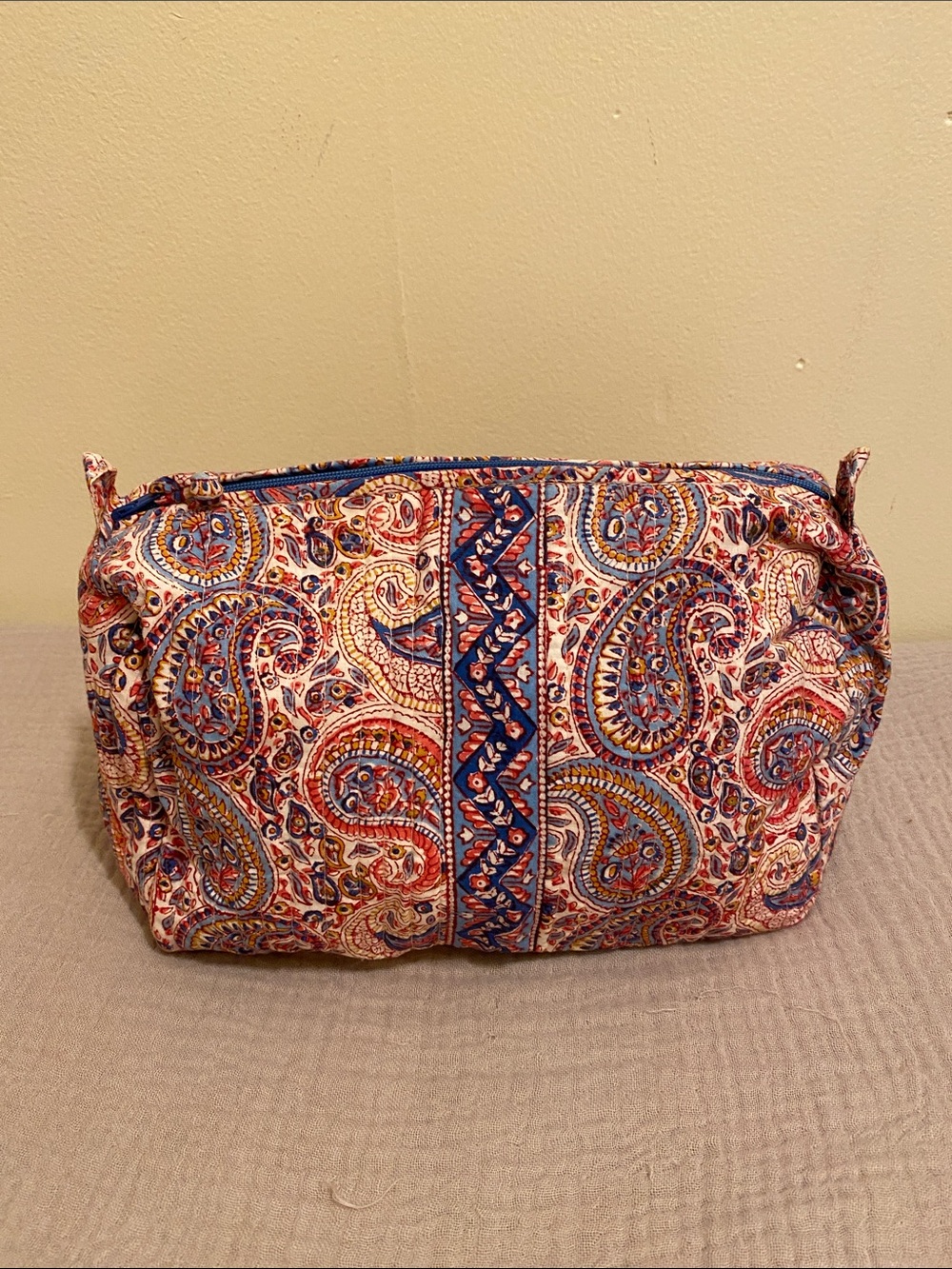 ANOKHI POUR SIMRANE Printed Paisley Cosmetic Bag - Blue & Red